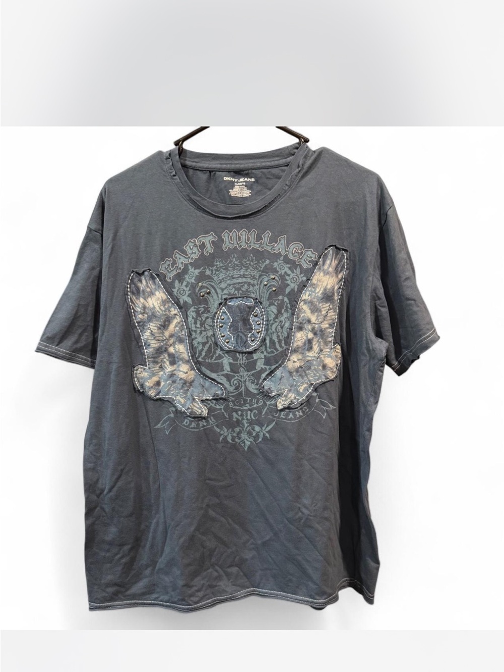 Vintage-Inspired y2k Navy Graphic Tee with Wing Detail - Denim&Co